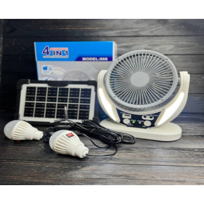 Вентилятор портативный 6’’солнечная панель2Led лампы ,2 скорости 3.2V/4000мАч 606