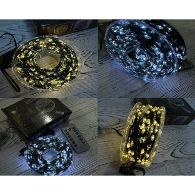 Гирлянда роса на котушке 1000LED 100m на USB с пультом 8 режимов ,зелены провод /теплый,холодный 0102