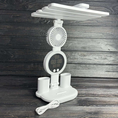 Лампа настольная (KRX-104) (LED, вентилятор, часы, подставка)
