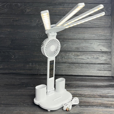 Лампа настольная (KRX-1011) (LED, вентилятор, часы, подставка)