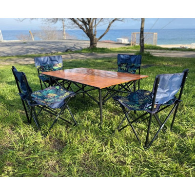 Стол + 4 стула 01 прямоугольный /коричневый,металл (Д950*Ш550*В500мм), (стулья металл+ткань (40*40*35), сумка)