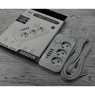 Удлинитель электрический (3*220V+4 USB+1 Type-C) 5m QL-1074