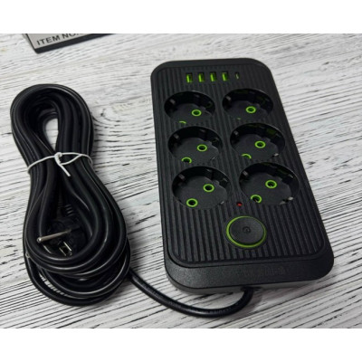 Удлинитель электрический (6*220V+4 USB+1 Type-C) 5m черный QL-1075