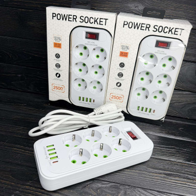 Сетевой удлинитель/фильтр/резветлитель (PNS-03/D6) (3м, LED, 6-220V, 4-USB, 1-PD (Type-C) 