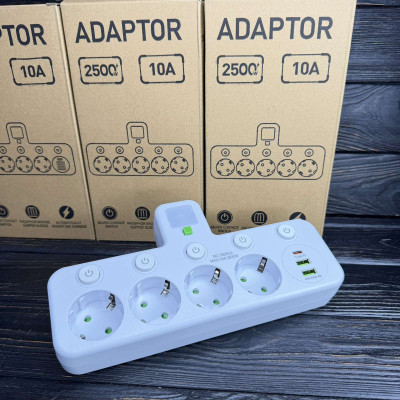 Сетевой фильтр/резветлитель (PNS-01/8625UL) (LED, 4-220V, 2-USB, 1-PD (Type-C) 