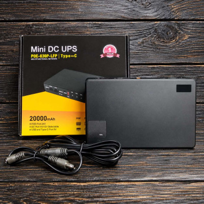 DC UPS 20000 мА·ч 25W — источник бесперебойного питания для роутера, ONU, модема и IP-камер. DC UPS 20000 мА·ч 25W — источник бесперебойного питания для роутера, ONU, модема и IP-камер.